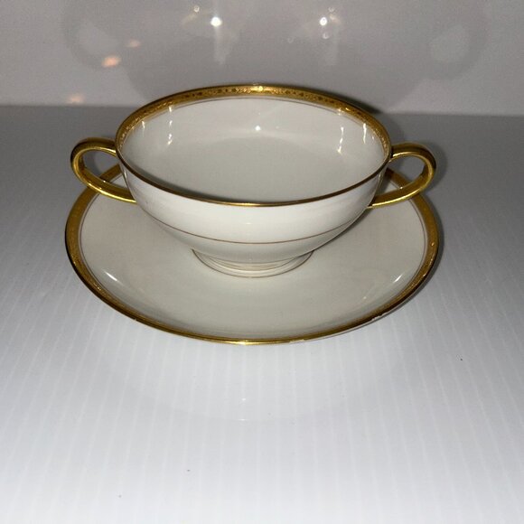 Limoges C.A.H. Renfeldt, Vintage Ranso Pattern Double Handle Soup/Saucer, Englan - Picture 1 of 9